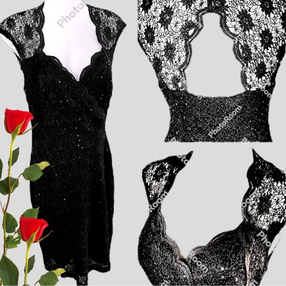 Like new!  Elegant, Sexy Black Lace Cutout Party Dress. Midi. Size 8/10 - Picture 12 of 12